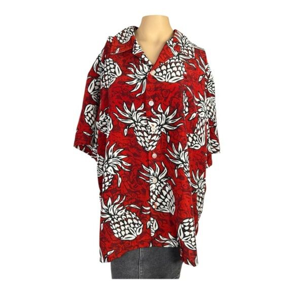 Roundy Bay Red Pineapple Print Hawaiian Shirt - Picture 1 of 2